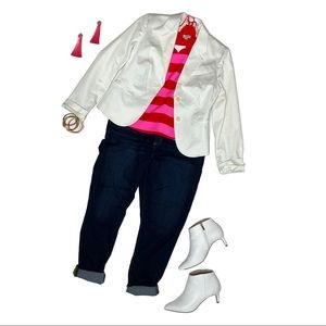 NWT J Crew Factory Pink & Red Stripe Scalloped Neckline Cami SZ 18